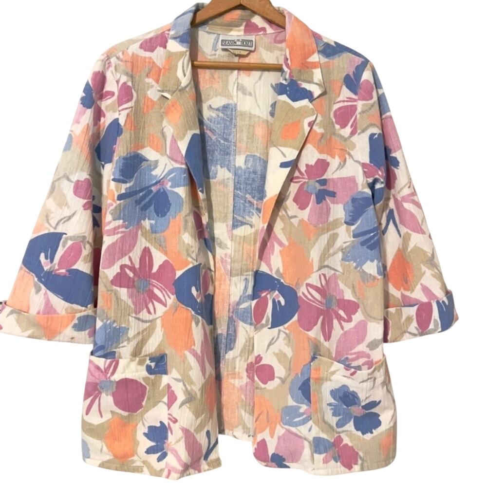 THE SEASON TICKET Vintage Floral Linen Blazer Jacket  Size L Large